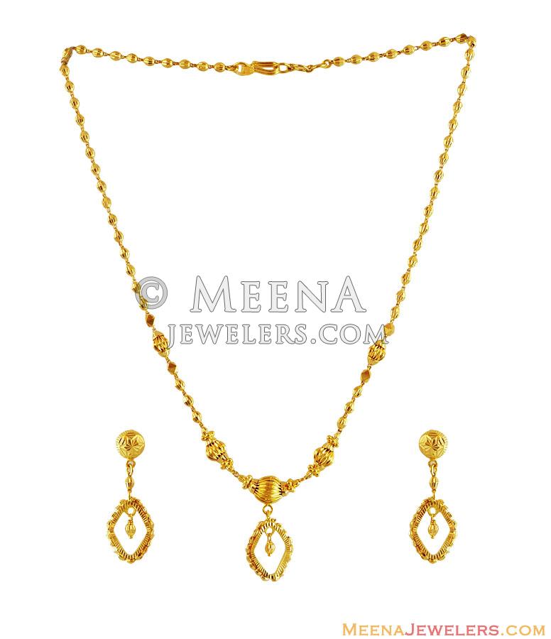 22K Fancy Beaded Necklace Set StLs12672 22Kt Gold Light Necklace