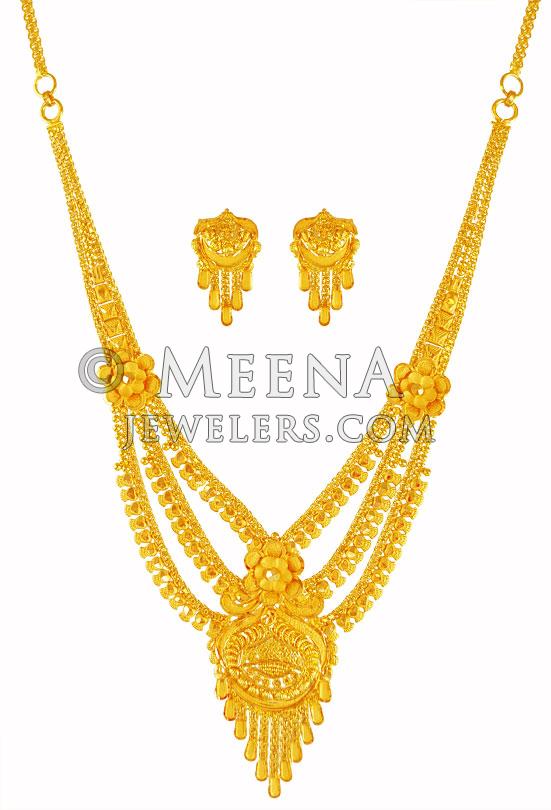22k Gold Necklace Set - StGo21342 - 22k gold necklace earring set is
