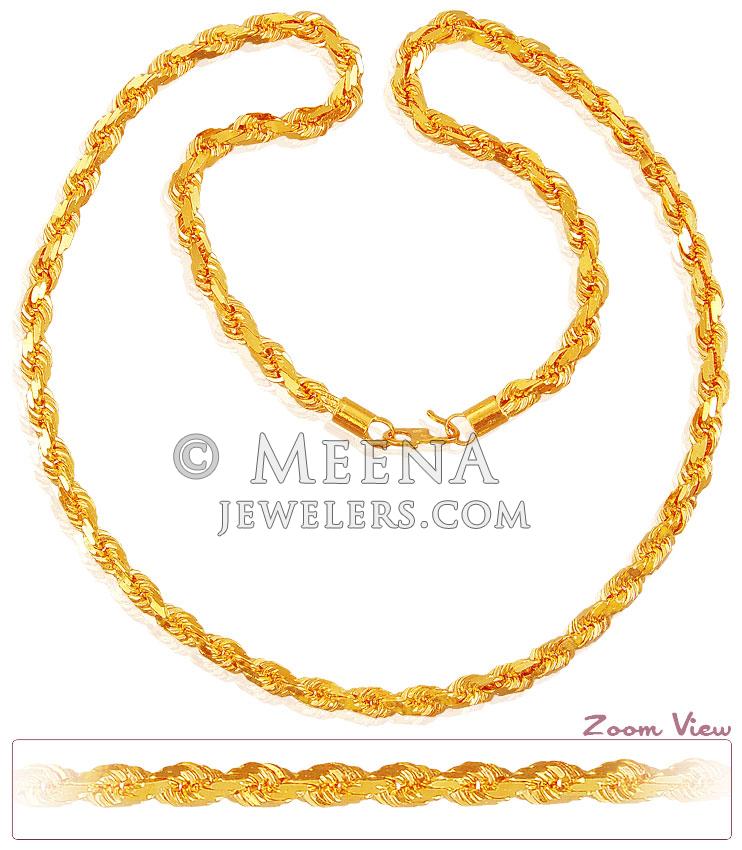22K Rope Chain (24 Inch) ChPl18568 22K Gold Long Rope chain (24