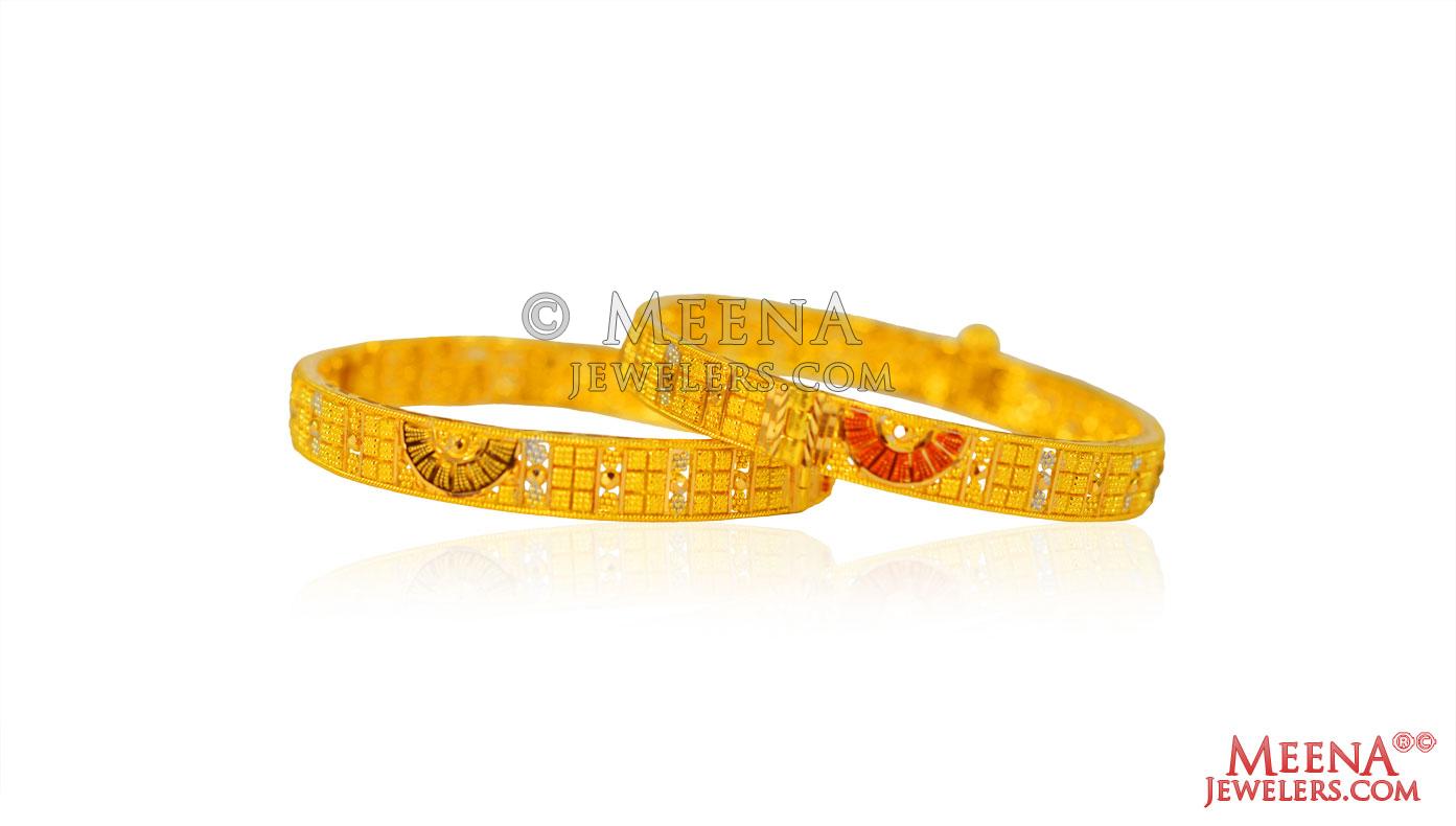 22K Gold Meena Kids Bangle (2 Pcs) BjBa25879 22K Gold Kids bangle