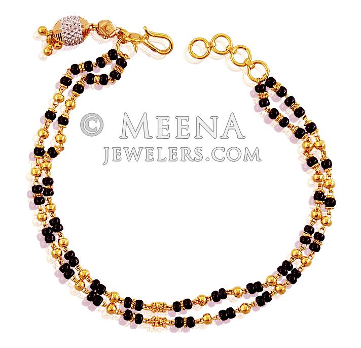 22K Gold Black Beads Bracelet - BrLa18647 - Two Layer 22K Gold