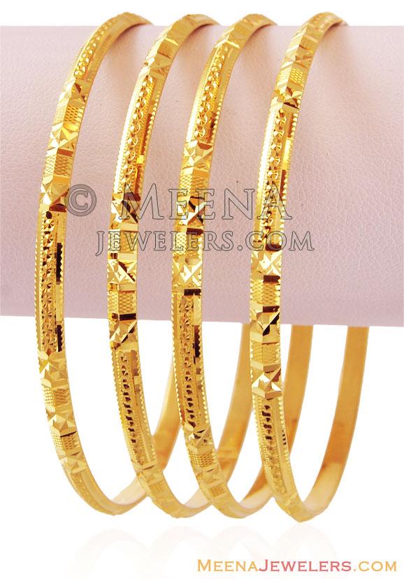 22K Machine Bangles (4 PC) - BaGo16629 - 22K Gold Machine Bangles (set ...
