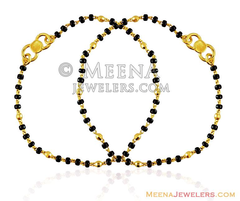 Gold Baby Bracelet With Black Beads BjBb15034 22K gold kids