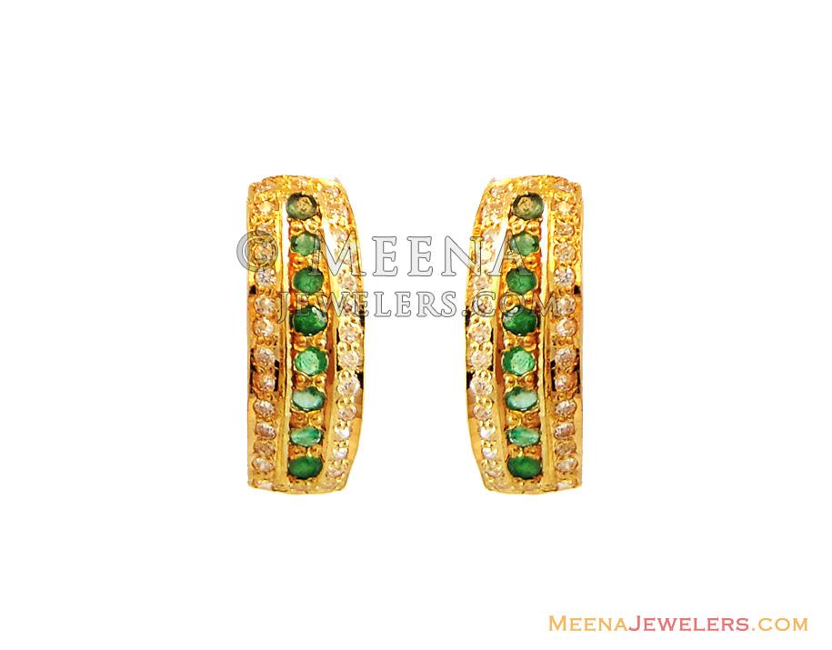 22K Fancy Clip On Emerald Earrings erps13847 22Kt Gold Fancy