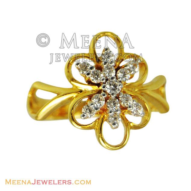 22K Gold Designer Signity Ring - RiLs12213 - 22K Gold Designer star ...