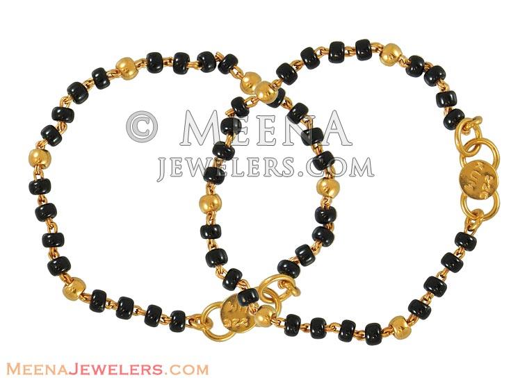 Baby Bracelet with Black Beads BjBb6746 22k gold baby bracelet with