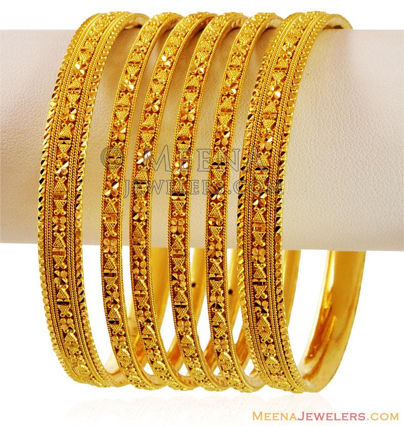 22k Indian Gold Bangles Set 6 Pc BaSt17109 22k Indian Gold Bangles
