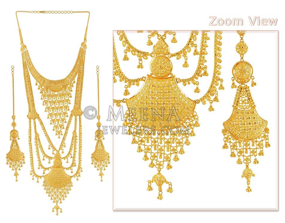 Gold Rani Haar - StBr6071 - 22k gold bridal necklace and earring set ...