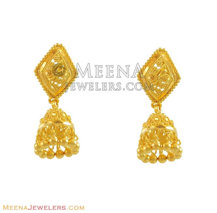 22K Designer Jhumki Earrings - ErFc11070 - 22k yellow gold earrings ...