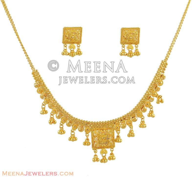 Gold Light Necklace and Earrings Set( 22Kt Gold) StLs6086 22k Gold