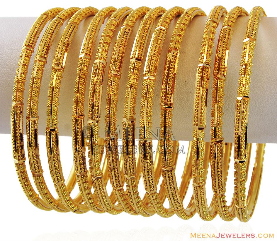 Fancy Pipe Bangles Set (12 pcs) BaGo16601 22k Gold Bangle Set (12
