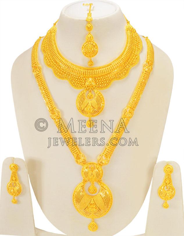 Indian Bridal Necklace Set 22K - StBr23728 - 22K Gold Exclusive Bridal Set includes one short 