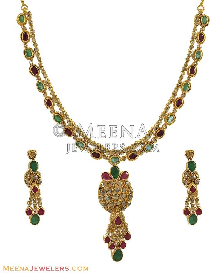 22K Gold Fancy Diamond Set DiNs10412 22k Gold Fancy Necklace and Earrings set, beautifully