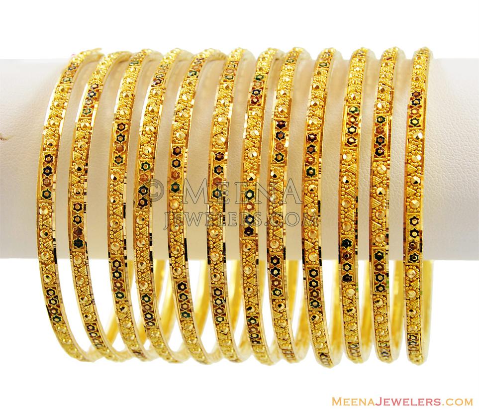 22K Meena Color Bangles Set (12 pc) - BaSt13723 - 22k Gold Exclusive ...