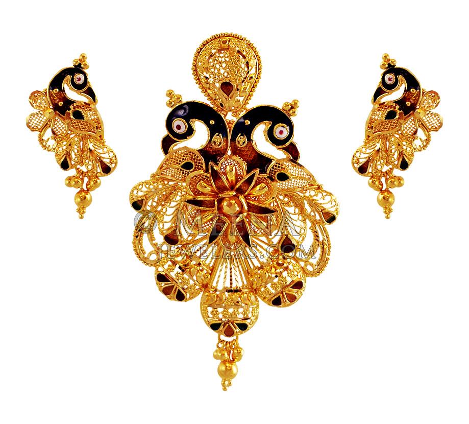 Designer Peacock Pendant Set 22k PsYg18205 22Kt Gold Pendant and