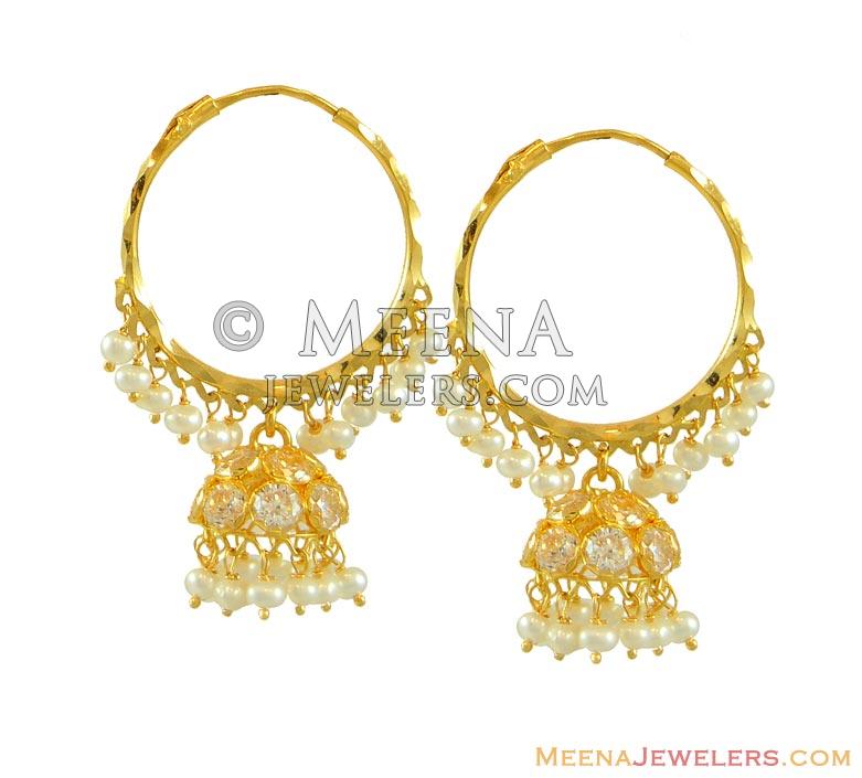 22Kt Gold Hoop Earrings - ErHp8359 - 22Kt Gold Hoops With Cubic Zircon ...