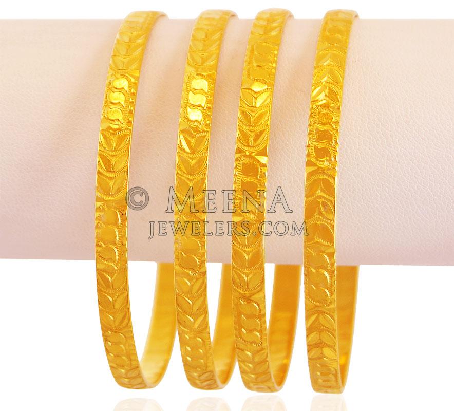 22K Gold Machine Bangles (4 Pc) - BaSt18043 - 22K Gold Bangles Set (set ...