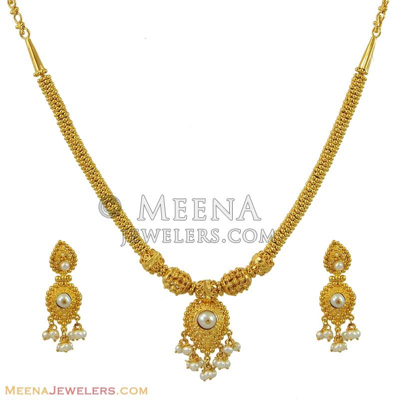 22K Yellow Gold Pearl Set StGd10191 22K Yellow Gold Pearl Necklace