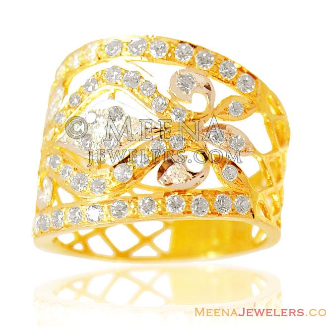 22K Two Tone Fancy Ring - RiLs14933 - 22K Fancy Gold ring with studded ...