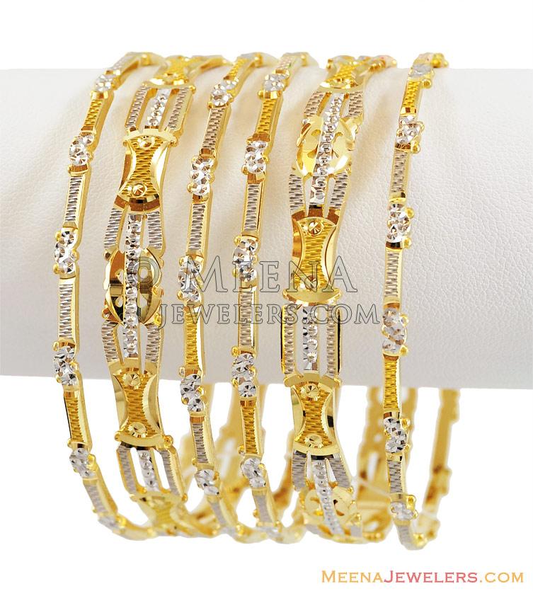 22K Gold Rhodium Bangles (6 pcs) - Ba2t13710 - 22k gold bangles set(set ...