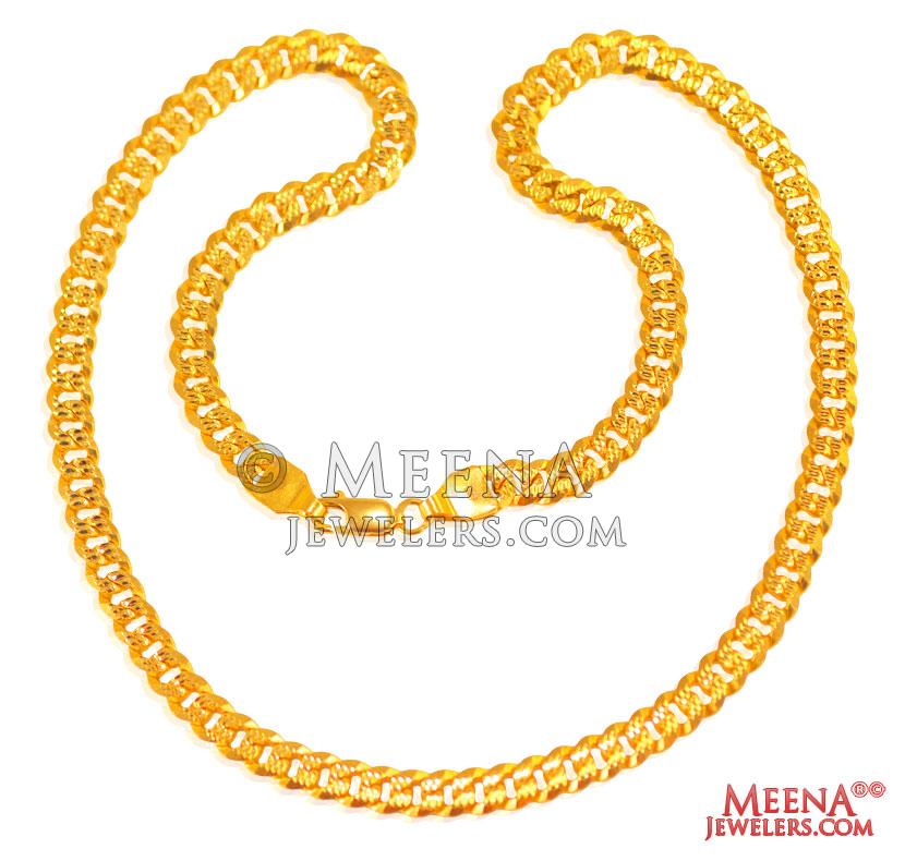 22K Gold Mens Chain ChPl25204 22 KT Gold Cuban Link Men's Chain is designed with machine cut