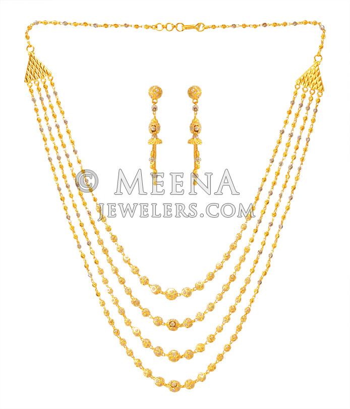 22k Gold Four Layered Necklace Set StLs23650 22K Gold Four Layered Necklace set. Set is 22k Gold Four Layered Necklace Set StLs23650 22K Gold Four Layered Necklace set. Set is