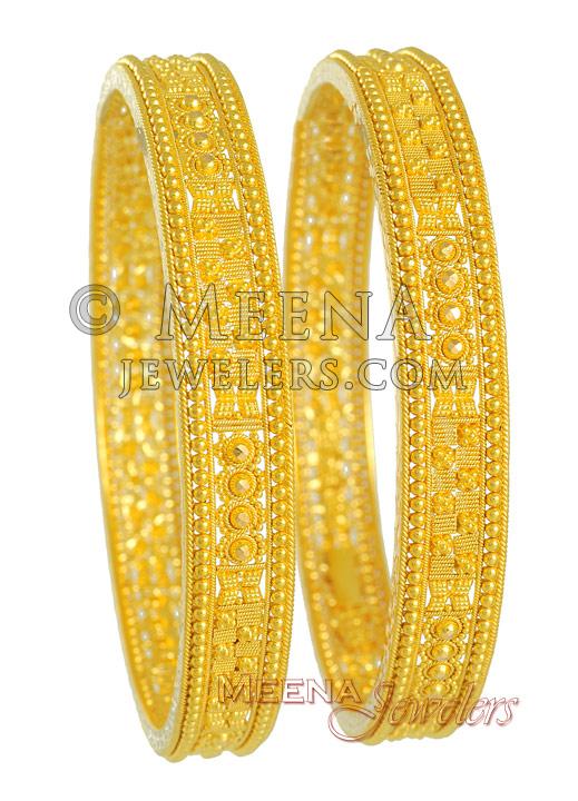 Gold Filigree Bangles BaGb3279 22Kt Gold Filigree Bangles (set of 2
