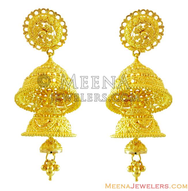 22k Layered Chandelier Earrings erfc14616 22Kt Gold Designer Jhumka (Chandelier) Earrings