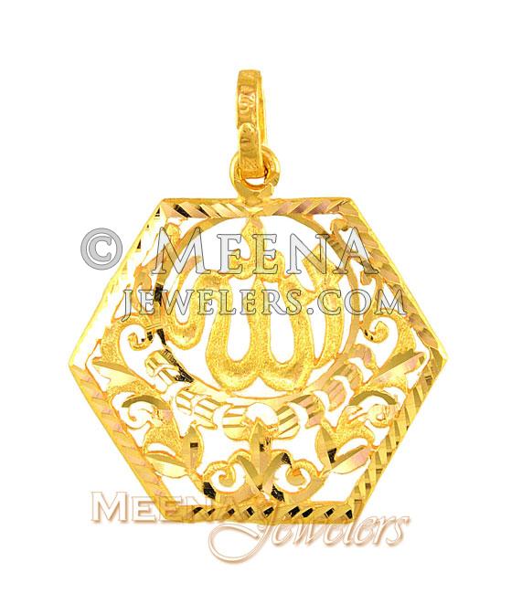 All Gold Pendant PeGa2132 22 Kt Gold Filigree Work Allah Pendant