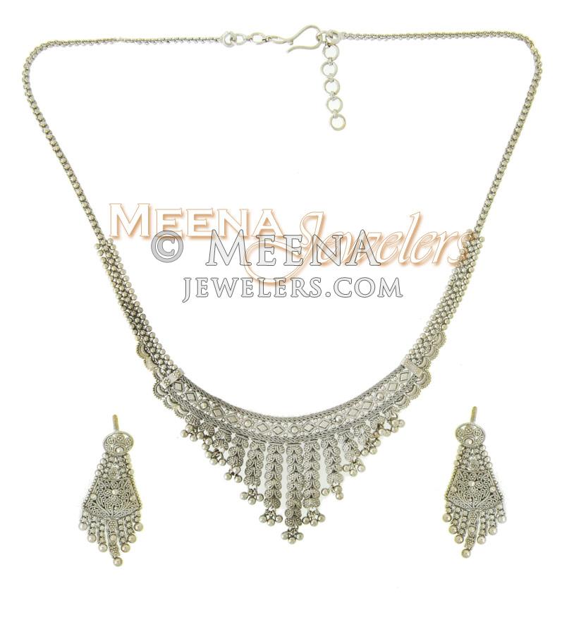 22Kt White Gold Necklace Set StWg1347 22Kt Solid White Gold Three