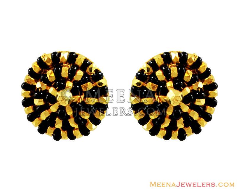Fancy Black Bead Earrings 22k Gold ErGt13984 22Kt Gold Earrings designed with fancy diamond
