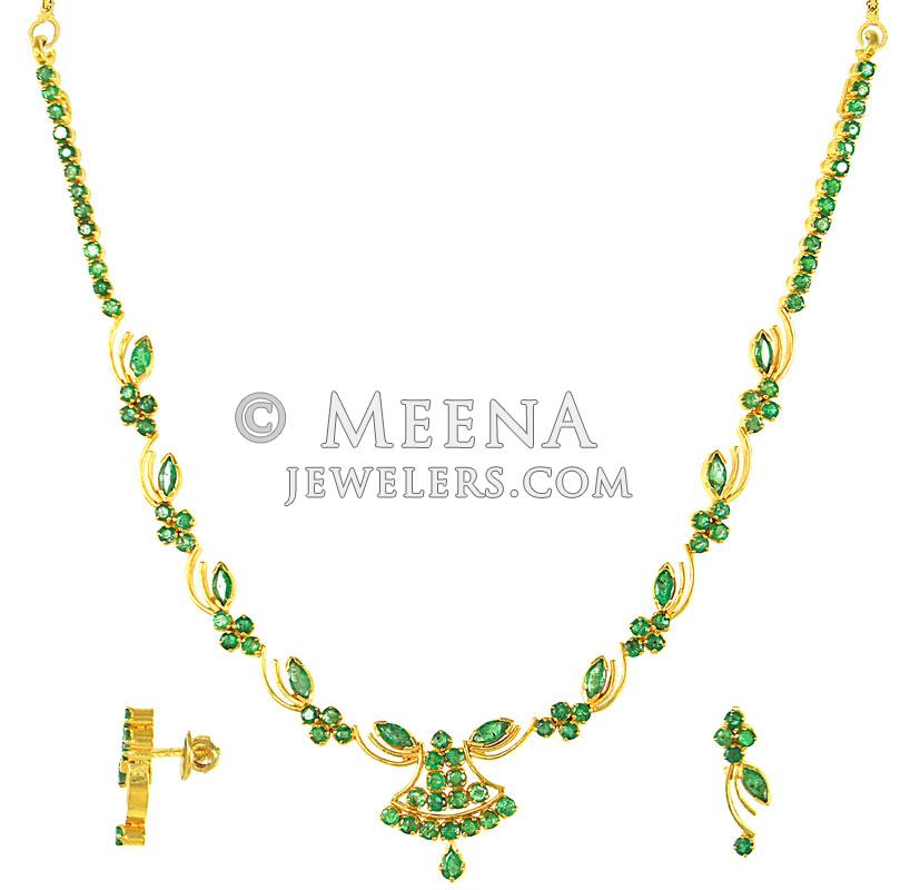 Designer Emerald Necklace Set PsEm2784 22Kt Gold designer Emerald Necklace and Earring set