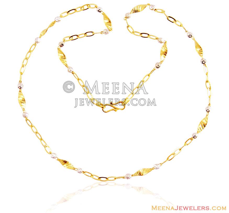 22k Fancy Light Weight Gold Chain chfc15492 22K Gold Ladies Fancy