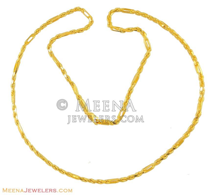 22K Gold Rope Chain ChPl8826 22 Karat Indian gold chain (cartier rope chain). Hook type