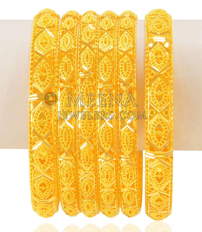 22 Karat Gold Bangles Set 6PCs - BaGo23812 - 22 Karat designer gold ...