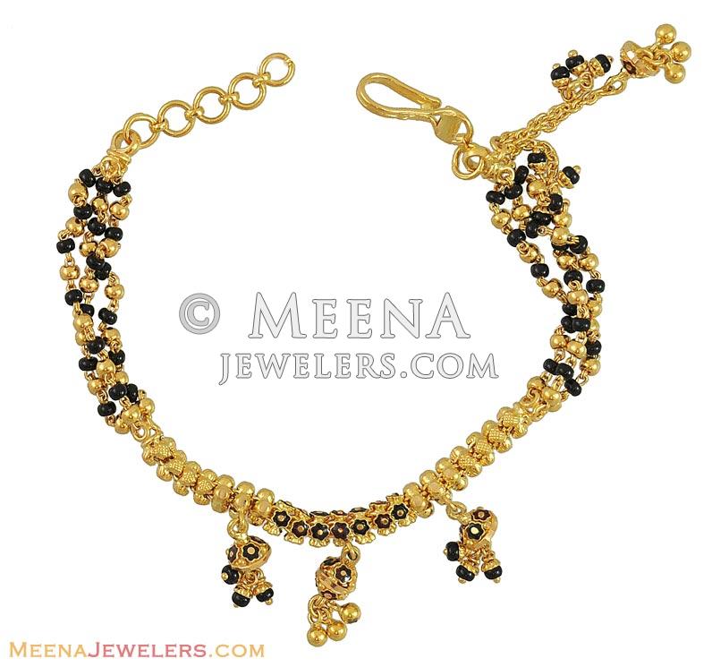 22k Gold Black Beads Bracelet BrLa10546 22k gold ladies bracelet beautifully designed with