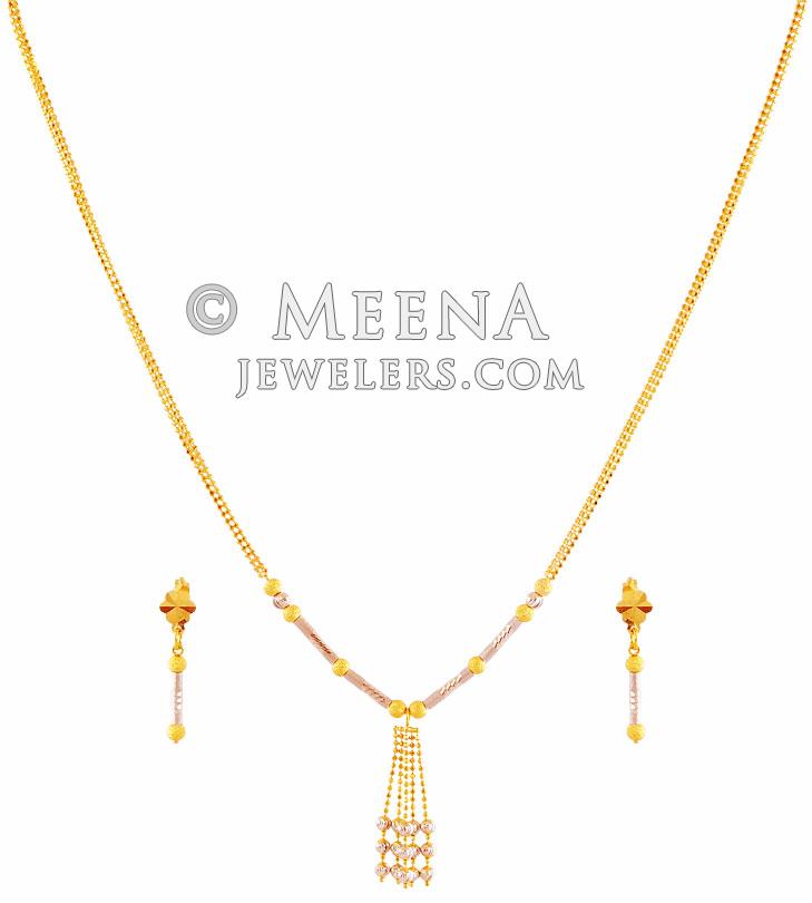 Gold Necklace and Earring Set StLs17638 22K Gold Delicate Necklace