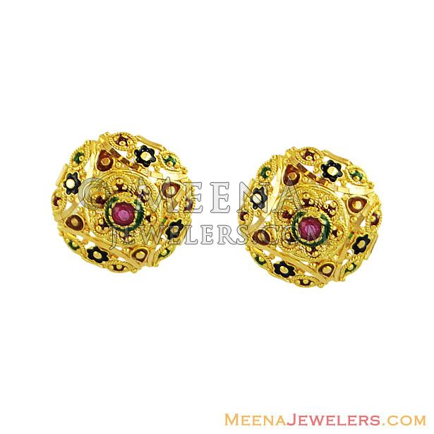 22Kt Gold Indian Meenakari Tops ErGt11998 22Kt Gold Tops Earrings
