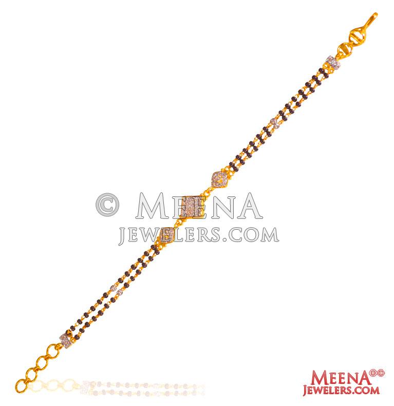 22 Kt Gold Black Beads CZ Bracelet BrLa25582 22 kt gold fancy