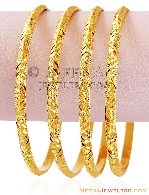22K Gold Machine Bangles (4 PC) - BaGo16630 - 22K Gold Machine Bangles ...