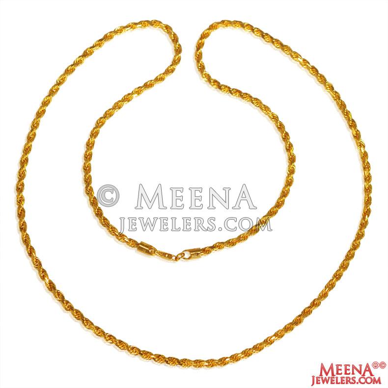 22 Kt Gold Rope Chain ChPl26096 22 Kt Gold Rope Chain designed in shine finish with 24