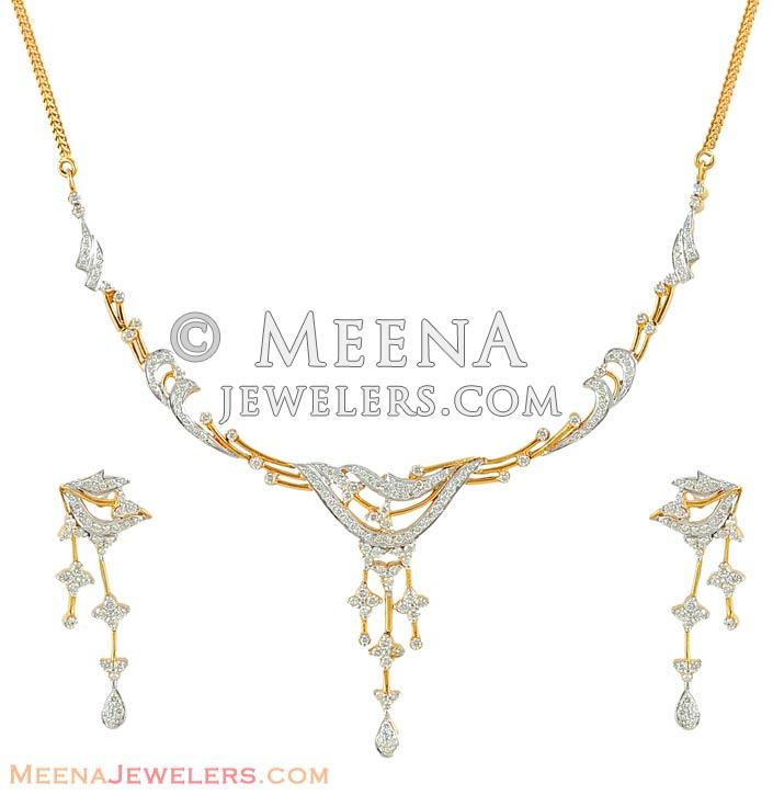 Diamond Necklace and Earrings Set DiNs4997 18K Gold Necklace and