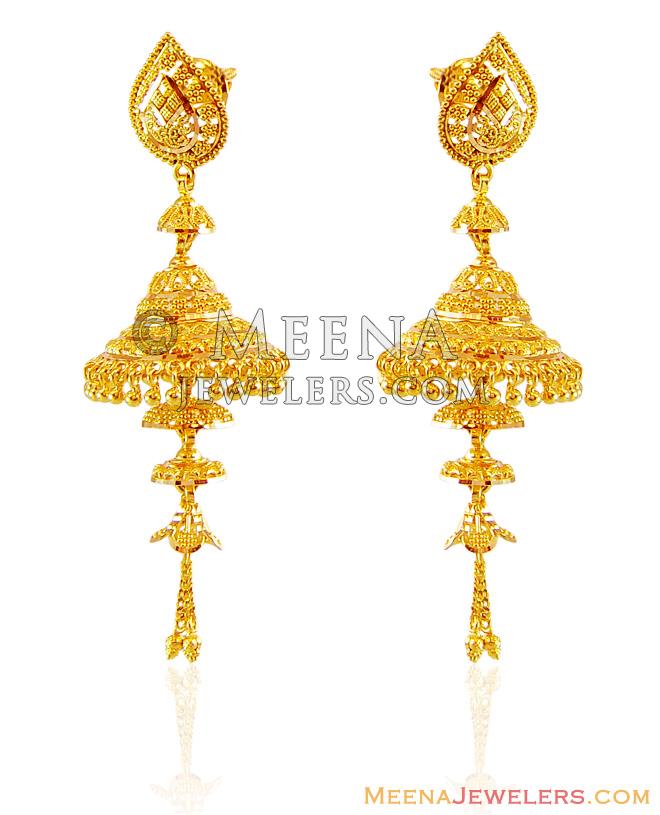 22K layered Chandelier Earrings ErFc16104 22K gold designer layered chandelier earrings with