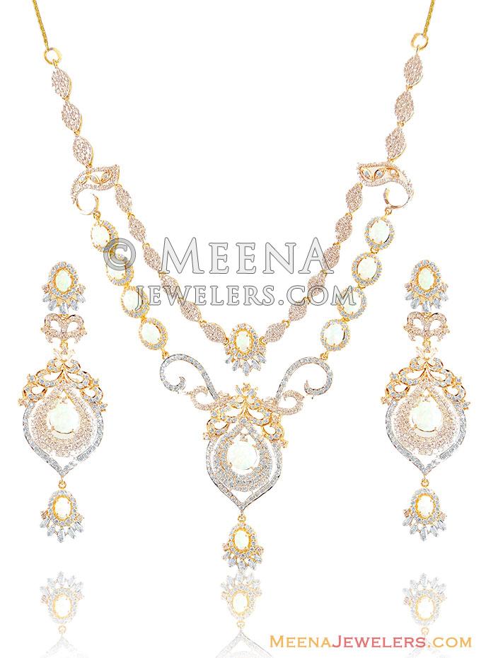 22k Opal Stones Designer Set - StGd14967 - 22k gold Designer necklace ...