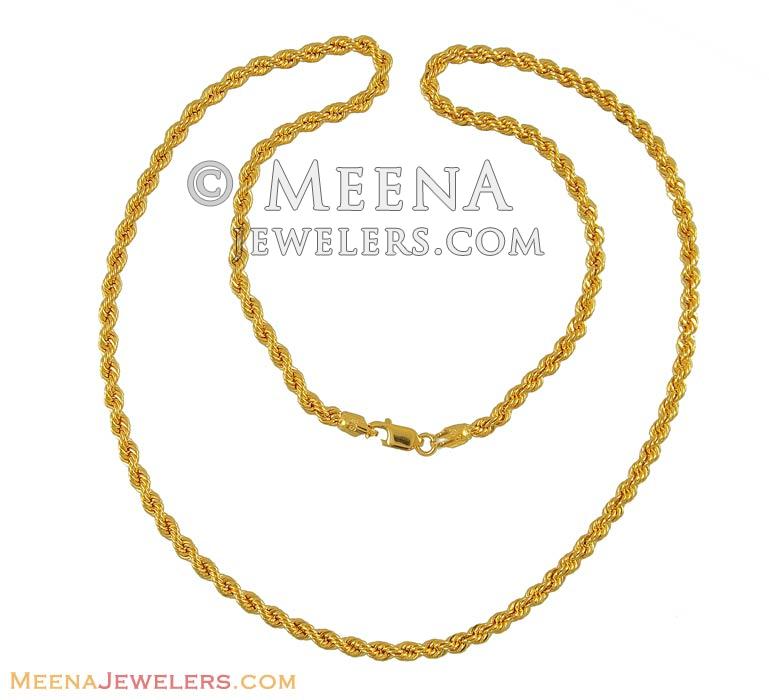 22Kt Rope Chain (20 Inch) - ChPl7199 - 22K Gold twisted hollow Rope ...