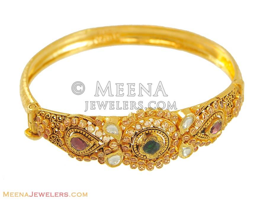 22k Designer Antique Kada - BaAn7889 - 22k gold bangle with combination ...
