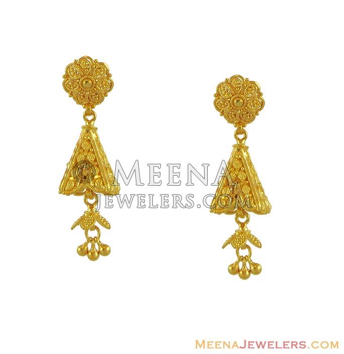 22k Gold Chandelier Earring - ErFc8564 - 22Kt Gold Pyramid shaped ...