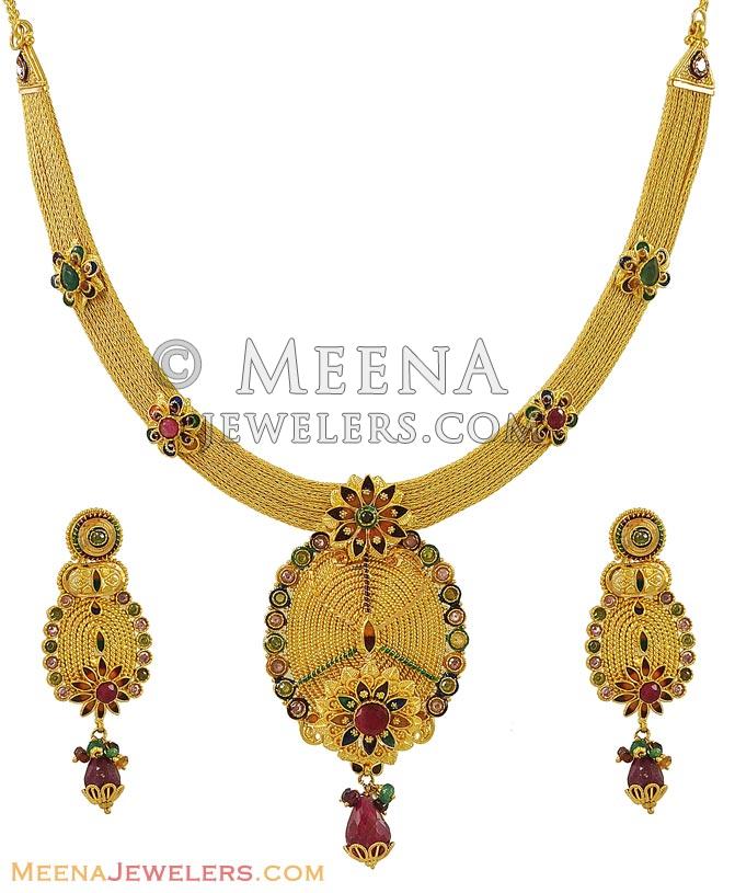 22k Designer Necklace Set StGo10382 22Kt Gold Indian Necklace and