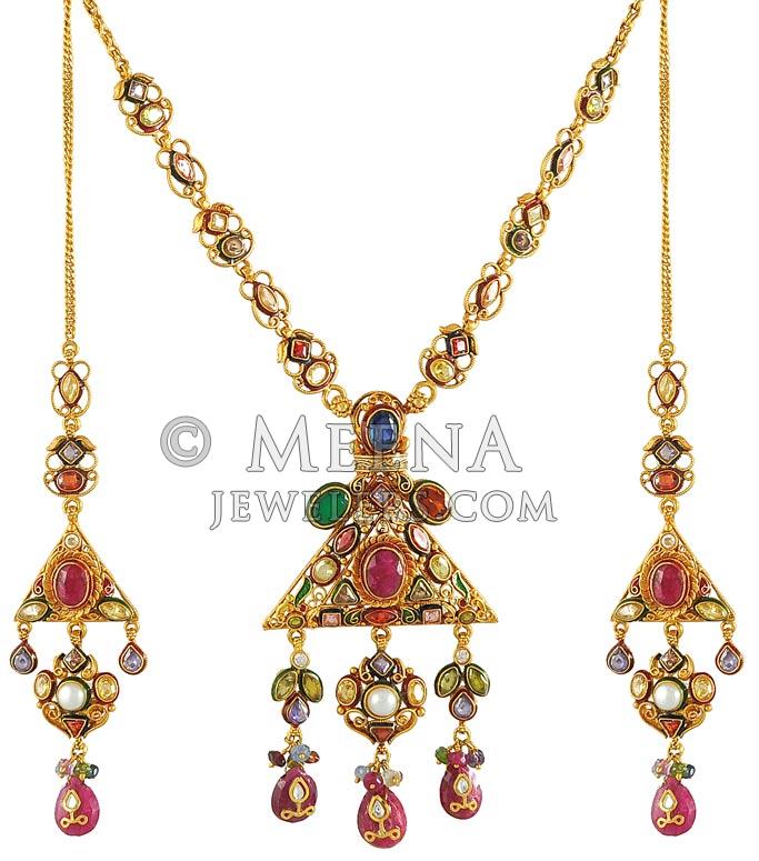 22Kt Antique Necklace and Earrings Set StAn3917 22Kt Antique