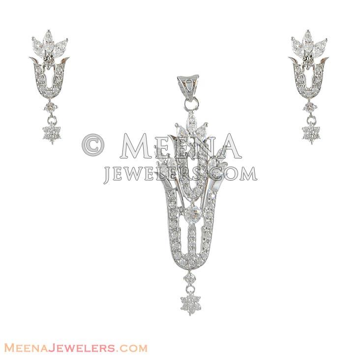 White Gold Signity Pendant Set - PsWg5017 - 18K White Gold Pendant and ...